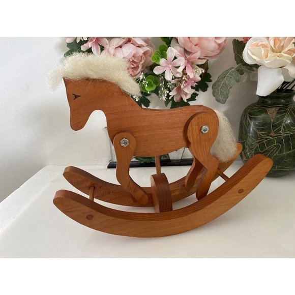 Rocking Horse Vintage Hand Crafted Folk Art Wooden Doll Horse Mane and Tail EUC - Picture 6 of 16
